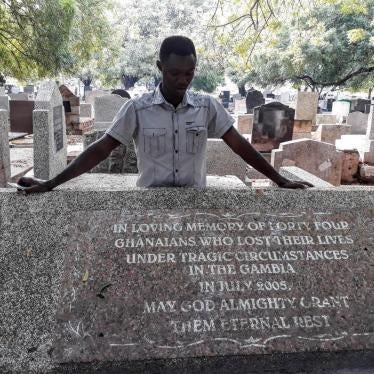 Massacre survivor Martin Kyere at Accra cemetery where six bodies were returned from Gambia. 