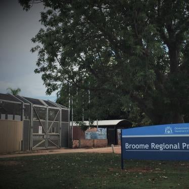 The exterior of a prison, with a sign that reads "Broome Regional Prison"