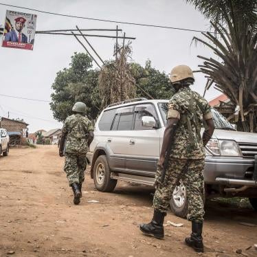 Ugandan soldiers patrol in Magere, Uganda, January 14, 2021. 