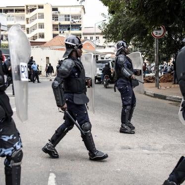 Angolan riot police take position after protests over wages in Luanda.