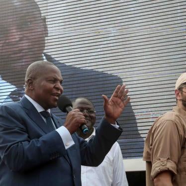 President Faustin-Archange Touadéra greets supporters after highest court confirmed his re-election at his party headquarter in Bangui, Central Africa Republic January 18, 2021.