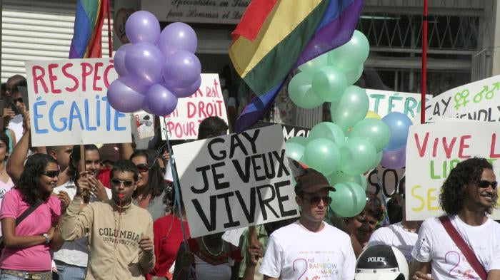 A march for the rights of LGBT people and gender equality in the town of Rose Hill, Mauritius, June 2, 2007.