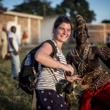 French photojournalist Camille Lepage at Bonga Bonga stadium in Bangui, Central African Republic, on October 6, 2013. 