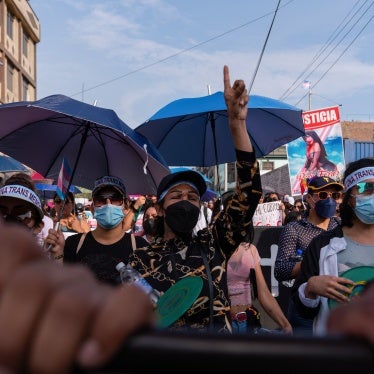 Organizations march to demand faster investigations and justice in cases of transphobic violence in Lima, Peru, on February 22, 2023.