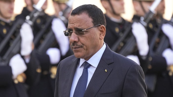 Former Niger President Mohamed Bazoum at the Elysee Palace in Paris, February 16, 2023.