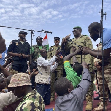 Mohamed Toumba, an officer involved in the ouster of Nigerien President Mohamed Bazoum, addresses supporters of the military junta in Niamey, Niger, August 6, 2023.