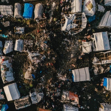 Displacement camp shelters destroyed in the impact zone of a 122mm rocket strike on May 3, which killed at least 17 civilians of whom 15 were children, Goma, North Kivu province, DR Congo, May 4, 2024.