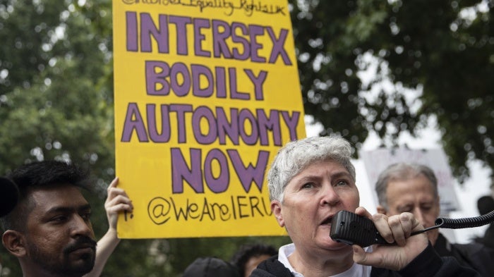 LGBT+ community-led march protests for intersex rights, London, United Kingdom, July 24, 2021.