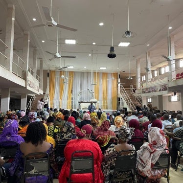 Victims of crimes committed during Guinea's 2009 stadium massacre commemorate the fifteenth anniversary of the massacre in Conakry, Guinea on September 28, 2024. A Guinean court convicted eight men of crimes against humanity in connection to the massacre in July 2024. 