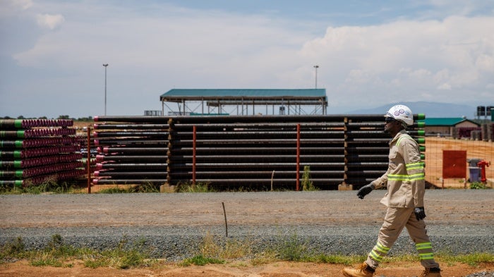 Oil drilling pipes at the Tilenga Industrial Area, which will host the East African Crude Oil Pipeline (EACOP), in Bulisa, Uganda, October 25, 2023.