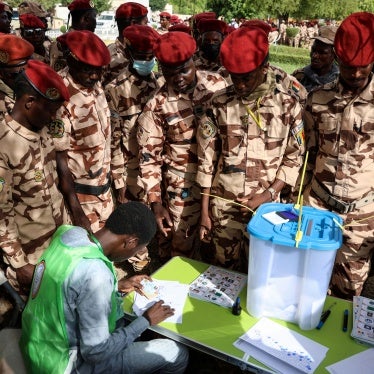 Chadian soldiers wait to cast their votes in the presidential elections, N'djamena, Chad, May 5, 2024. 