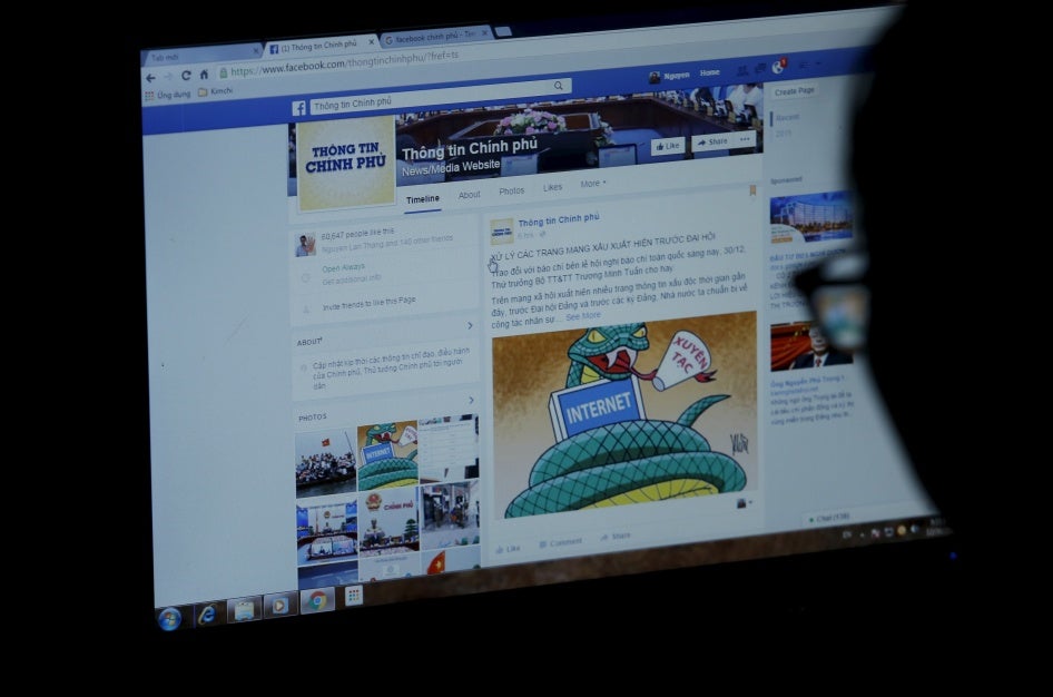 The Vietnamese government's Facebook page, Hanoi, December 30, 2015. 