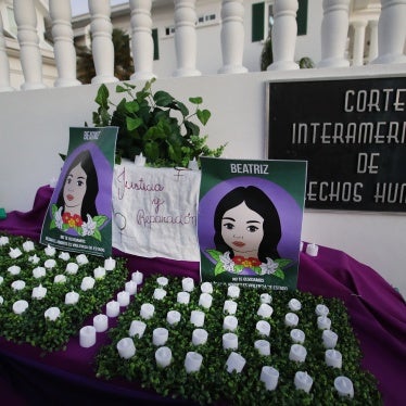 A vigil in memory of Beatriz prior to the hearing at the Inter-American Court of Human Rights taking El Salvador to task for denying her an abortion despite doctors knowing she was carrying a non-viable fetus at great risk to herself, outside the IACHR in San José, March 21, 2023.