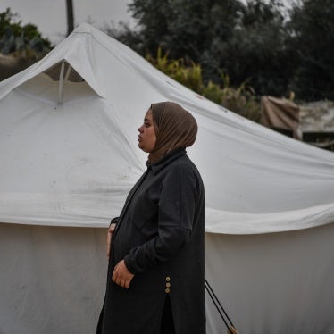 A Palestinian woman pregnant with triplets, suffers from malnutrition and extreme anemia due to food shortages, at a displaced persons camp in Rafah, Gaza, February 14, 2024. 