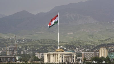 A national flag of Tajikistan in Dushanbe, May 24, 2011.