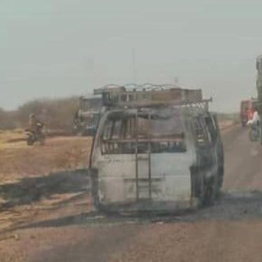 One of the buses burned in the attack, in Kobe, Mali, February 7, 2025.