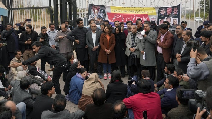 Journalists protest against the Prevention of Electronic Crimes Act, Islamabad, Pakistan, January 28, 2025.