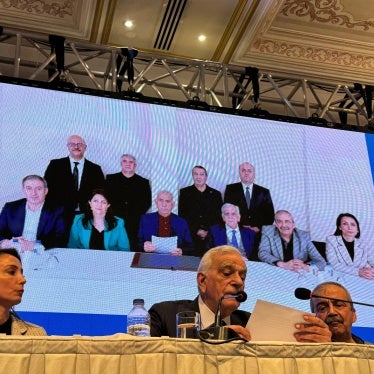 At a news conference Kurdish politician Ahmet Türk reads out a statement from Abdullah Öcalan, jailed leader of the Kurdistan Workers’ Party (PKK), calling on the organization to end its decades-long insurgency against Türkiye and disband. Istanbul, February 27, 2025. 