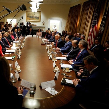 US President Donald Trump hosts his first cabinet meeting in Washington, DC, February 26, 2025.